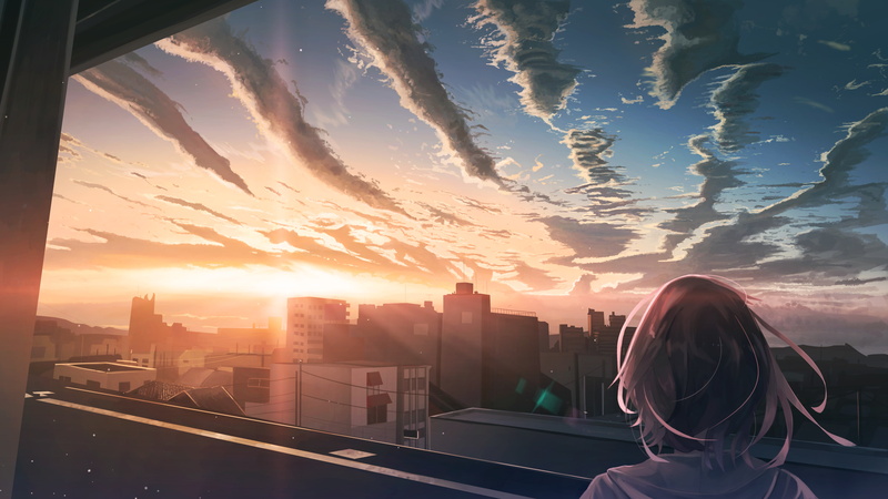 lifestyles, buildings, portrait, rear view, city, orange color, cloud - sky, looking at view, built structure, skyscraper, one person, adult, 4K, outdoors