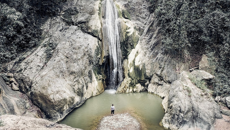 outdoors, forest, day, flowing, solid, river, alone, waterfall, lifestyles, falls, girl, scenics - nature, water, talamban, one person, philippines, tree