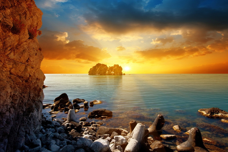 horizon over water, beach, tranquility, Sun, water, Decline, rock, sea, beauty in nature, no people, nature, horizon, tranquil scene, cloud - sky, Beams