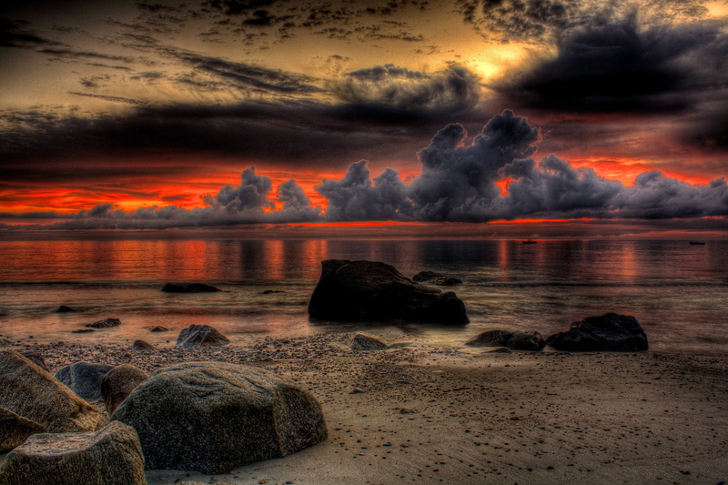 sea, dark, nature, heavy, dramatic Sky, sky, vacations, land, twilight, night, no People, rock, decline, boulders, sun, tranquility, sunlight, water, reflection