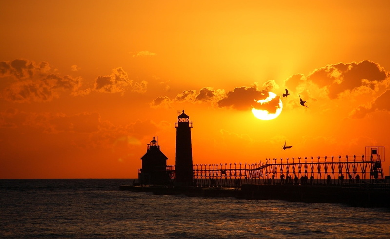 scenics - nature, birds, sunset, water, building exterior, coastline, landscape, summer, beauty in nature, sunlight, vacations, sun, yellow, sea, architecture