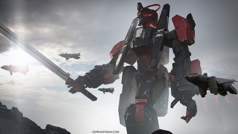 military, airplane, flying, black, low angle view, government, mid-air, nature, risk, mech, mode of transportation, cooperation, red, robot, sword, on the move