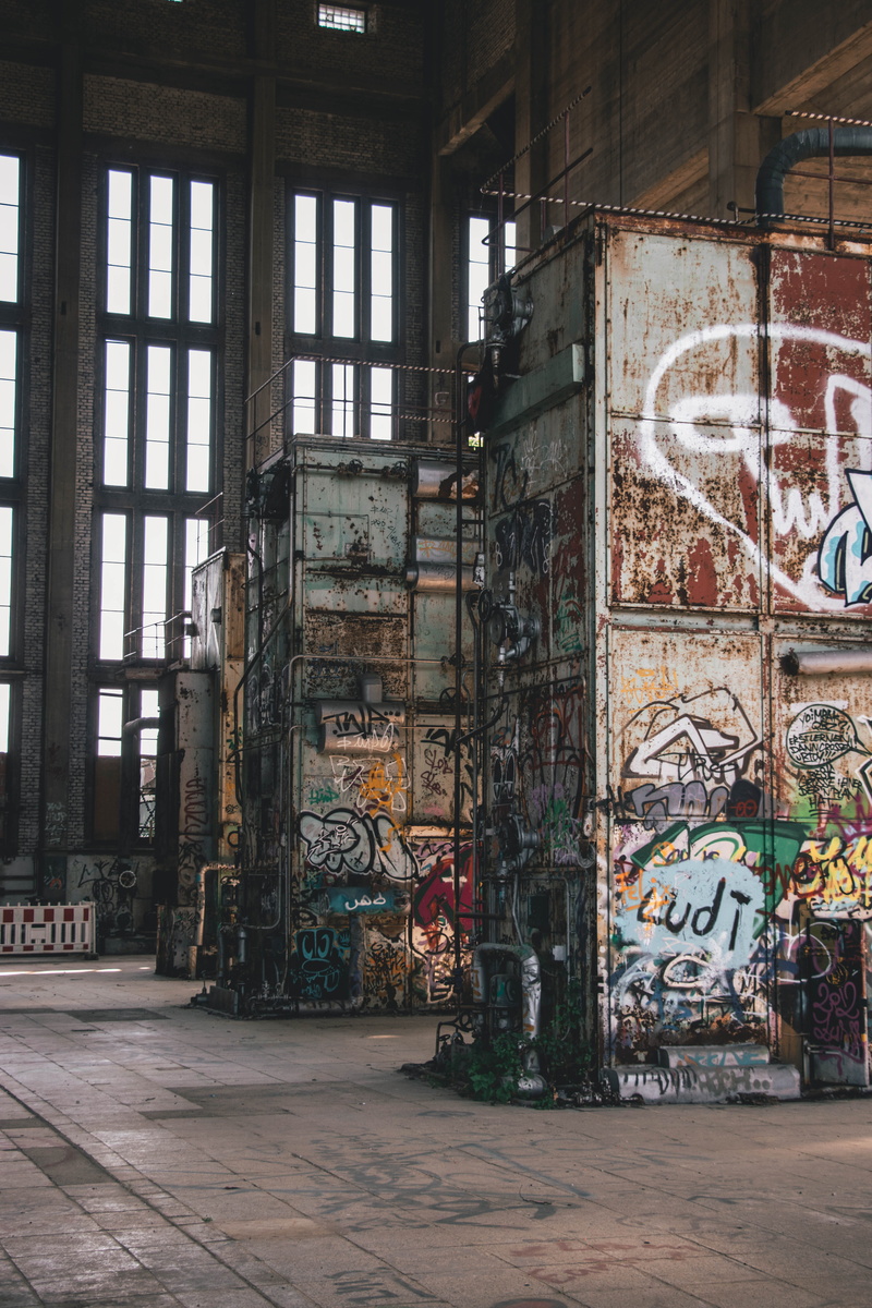 abandoned theme park, window, weathered, alley, wall - building feature, architecture, rust, wall, graffiti, dirty, messy, former. aubinger cogeneration plant