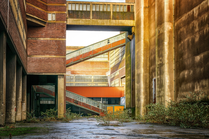 outdoors, waterfront, bridge, hall, brown and orange, old factory, nature, intermodal, bridge - man made structure, building, orange color, old, overgrown