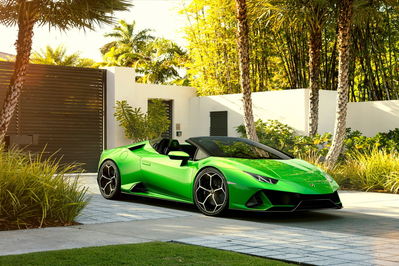 Lamborghini, sports car, Huracan, Evo, Spyder, machine, 4K, palm trees
