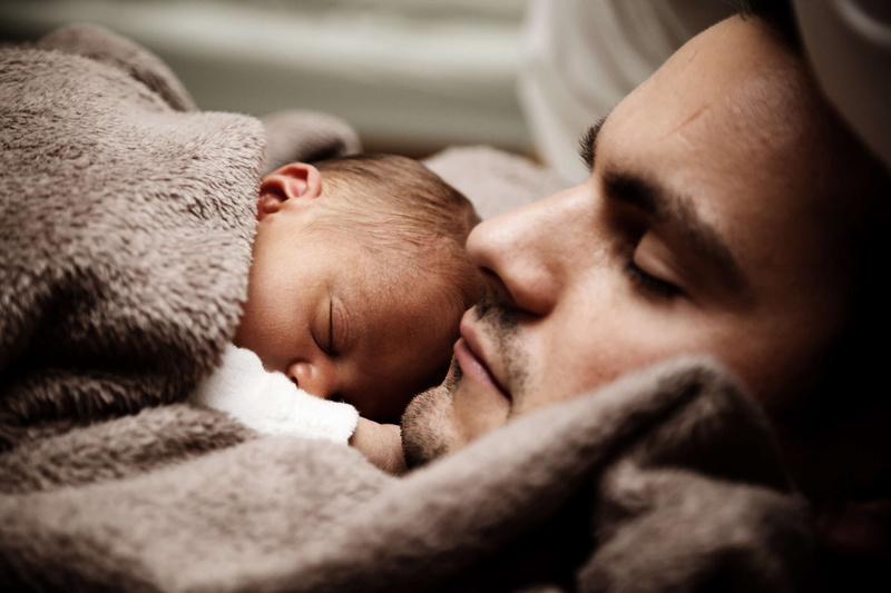 safe, napping, secure, newborn, adult, cozy, man, adorable, tired, dream, warm, protect, security, young, positive emotion, baby, headshot, innocence, born