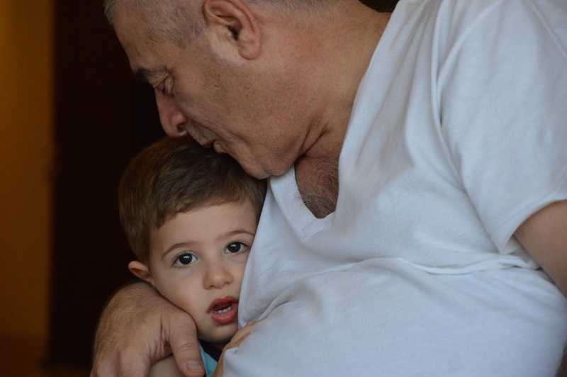 portrait, mature men, child, emotion, Luck, family with one child, family, childhood, males, Father, Son, Kiss, headshot, father, son, positive emotion