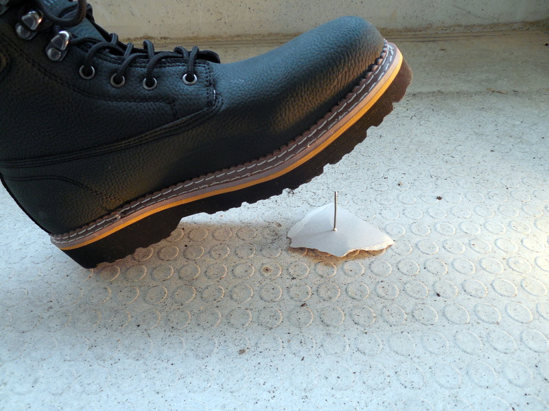 working footwear, foot, casual clothing, adult, men, real people, caution, wounding, injury, close-up, human body part, lifestyles, brown, white color
