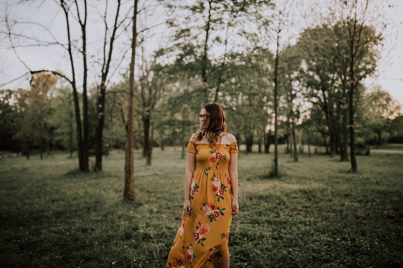 trees, outdoor, green, laughing, tree, outdoors, young adult, walking, brunette, minimalist, young women, 4K, one person, caucasian, orange, long hair