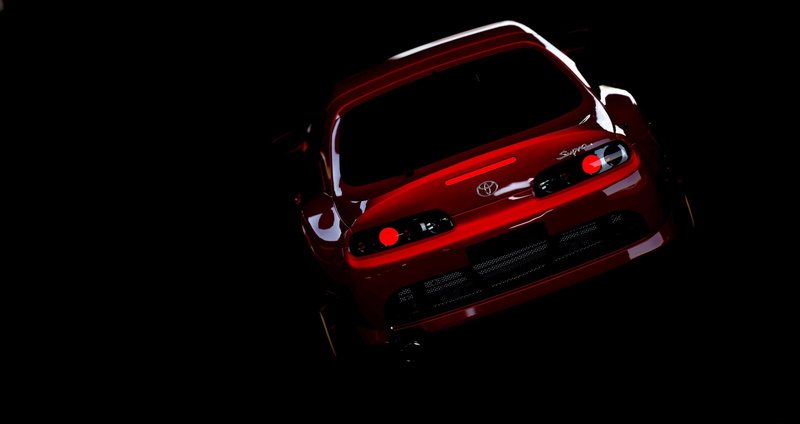 Toyota Supra, close-up, motor vehicle, indoors, copy space, still life, no people, technology, high angle view, single object, black color, transportation