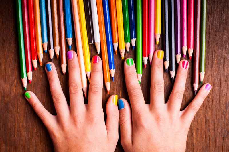 close-up, multi colored, people, human body part, finger, paint, colorful, indoors, teen, wood - material, craft, colored pencil, pencil, body part, choice