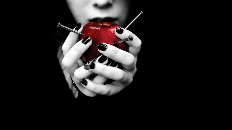 body part, fruit, black background, studio shot, nail polish, apples, berry fruit, food and drink, hand, women, adult, human body part, real people, human hand