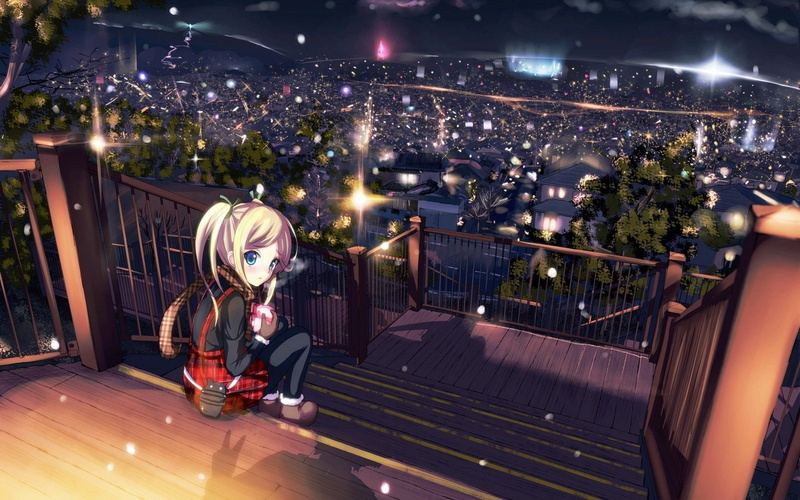 lights, view, girls, anime girls, anime, city, 1920x1200, night, 1080P