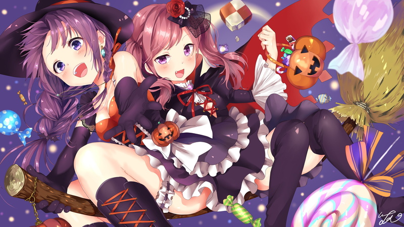 mahou, maga, happy, funny, japonese, bishojo, madoshi, anime, kawaii, 4K, halloween, witch, pumpkin