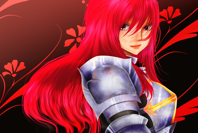 mahou, red, Erza, armor, japonese, 1080P, red hair, madoshi, anime, Fairy Tail, redhead, manga