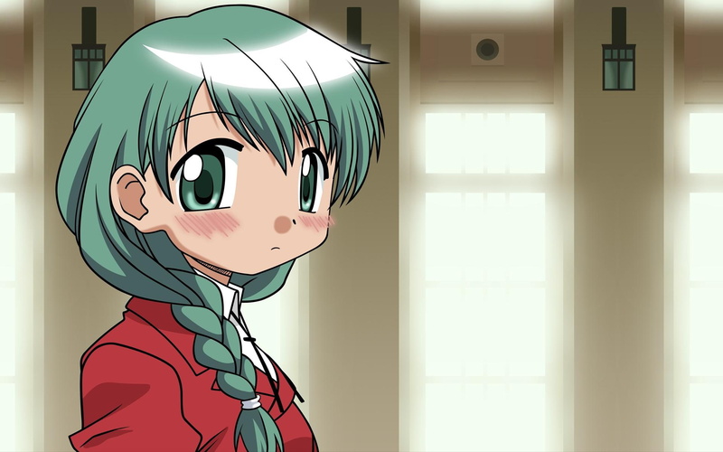 woman, blush, girl, top, hair, 1920x1200, anime, green, 1080P, red, illustration, blushing