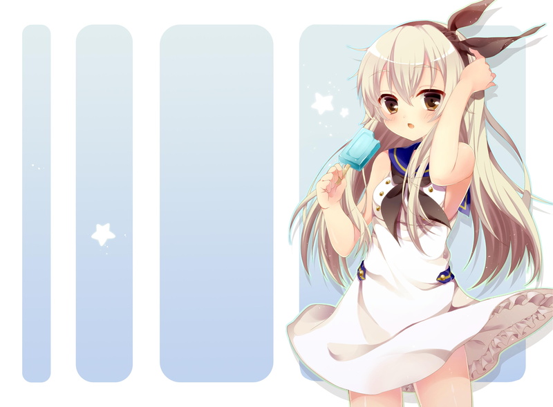 ice cream, cream, 4K, anime, anime girls, girls, shimakaze, ice, blushing