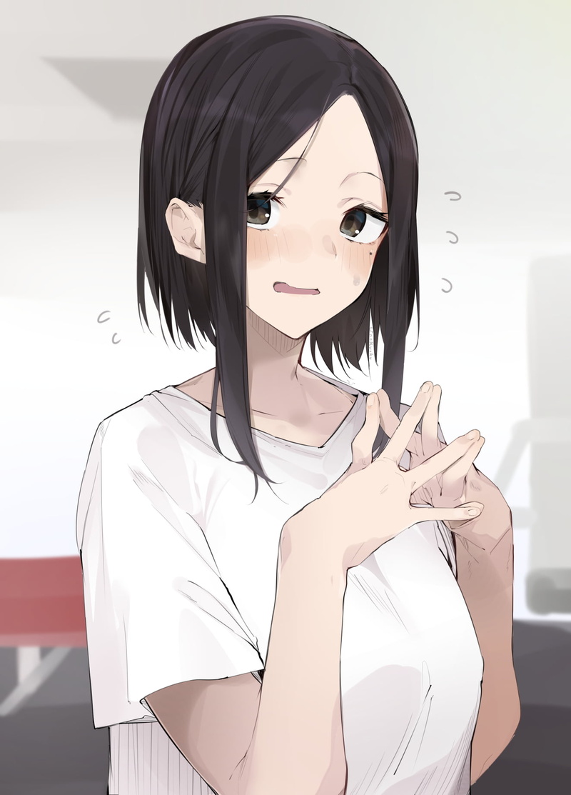 Dumbbell Nan Kilo Moteru?, brown eyes, blue eyes, Tachibana Satomi, anime girls, white t-shirt, black hair, 720P, short hair