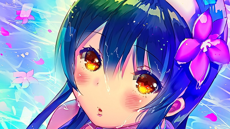 leisure activity, day, looking at viewer, nature, long hair, open mouth, women, arts culture and entertainment, low angle view, brunette, anime, amusement park