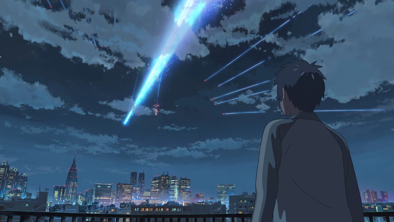 looking at view, nature, men, skyscraper, financial district, 4K, building exterior, lifestyles, Makoto Shinkai, cloud - sky, night, city, illuminated