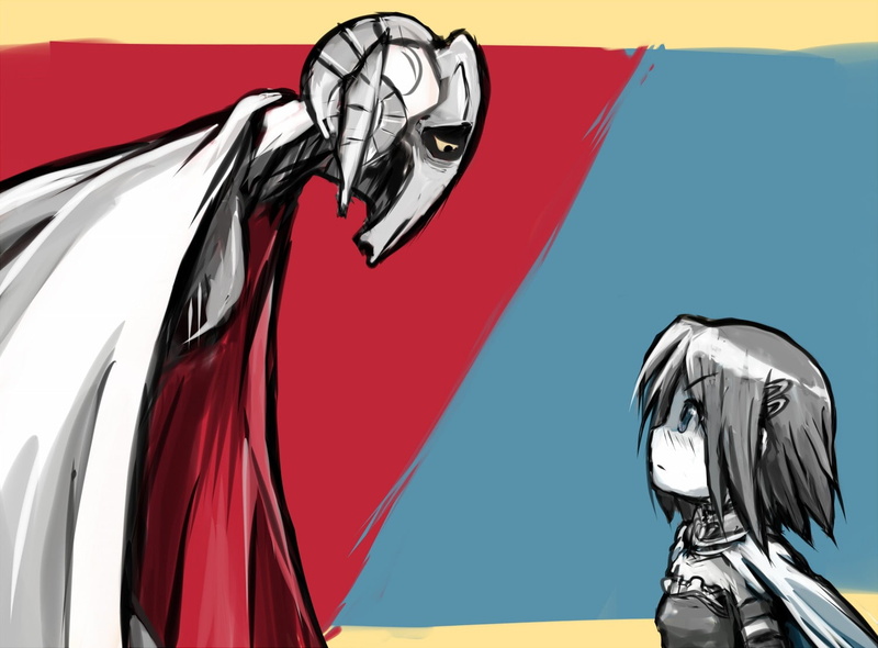 general, cape, mahou, hair, sayaka, blue, wars, hangaku, blush, grievous, shoujo, star, crossover, eyes, 720P, miki, magica, short, madoka