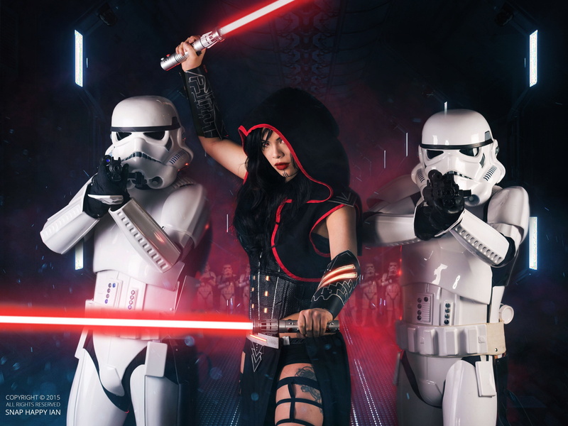 women, technology, people, SWTOR, music, Sith, lighting equipment, human representation, indoors, cosplay, adult, fashion, stormtroopers, holding, robot