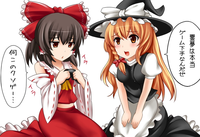 bow, representation, illustration, nendoroid hakurei reimu, celebration, two, creativity, 720P, art and craft, white background, emotion, anime, dress