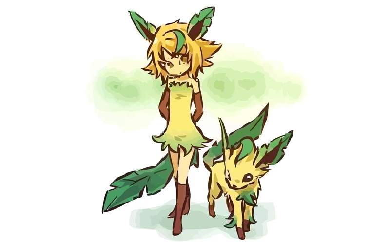 x, art, hd, 720P, anime, Leafeon, pokemon, human