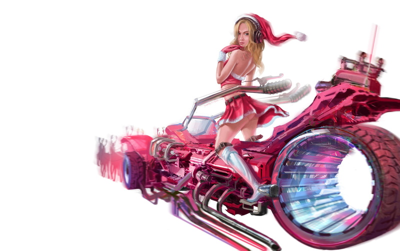 Characters, MERRY-CHRISTMAS, Santa, Concept Art, Minimalism, Bike, by Swapnil Ashok Kadam, New Year, Background, Swapnil Ashok Kadam, Art, Mecha, 1080P