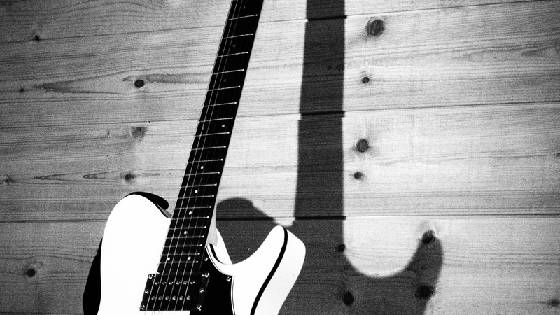 indoors, still life, rock music, rock, musique, france, wood - material, sunlight, music, guitar, musical instrument, shadow, musical equipment, high angle view