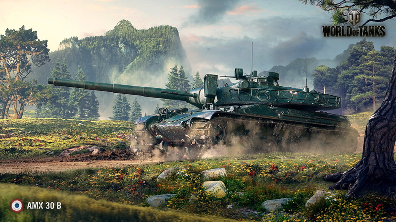 World of Tanks, fighting, tree, transportation, plant, tank, 1080P, machinery, mode of transportation, water, AMX 30B, illustration, no people, video games