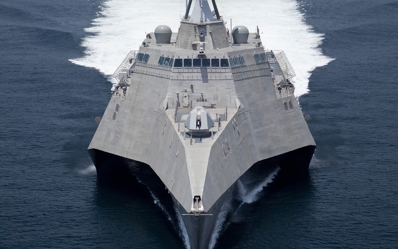 sea, travel, ship, gray, USS Independence (LCS-2), military, high angle view, 1080P, battleship, navy, transportation, waterfront, motion, outdoors, day