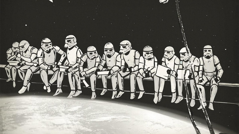 monochrome, clone, wars, outer space, x, constructions, Star Wars, stars, space, sitting, troopers, 1080P, hd, outer, art, star