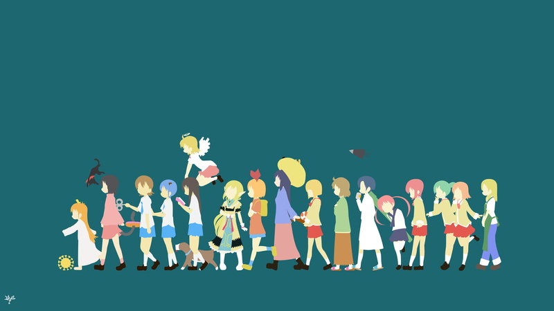 girls, human arm, Aioi Yuuko, Shinonome Hakase, adult, adolescence, females, arms raised, teenager, colored background, copy space, standing, Nano Shinonome