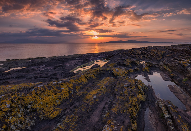 coastline, rock - Object, Portencross, USM, f4, Firth of Clyde, Isle of Arran, Little Cumbrae, scenics, 5K, land, aerial view, water, dusk, aerial, view