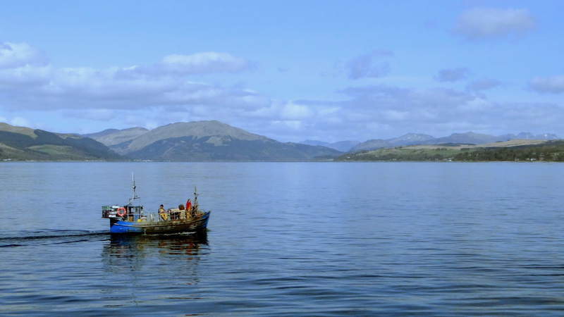 4K, glasgow, cloud - sky, outdoor, fishing industry, horizon, clyde, blue, fishing boat, men, scenics - nature, small group of people, mountain range