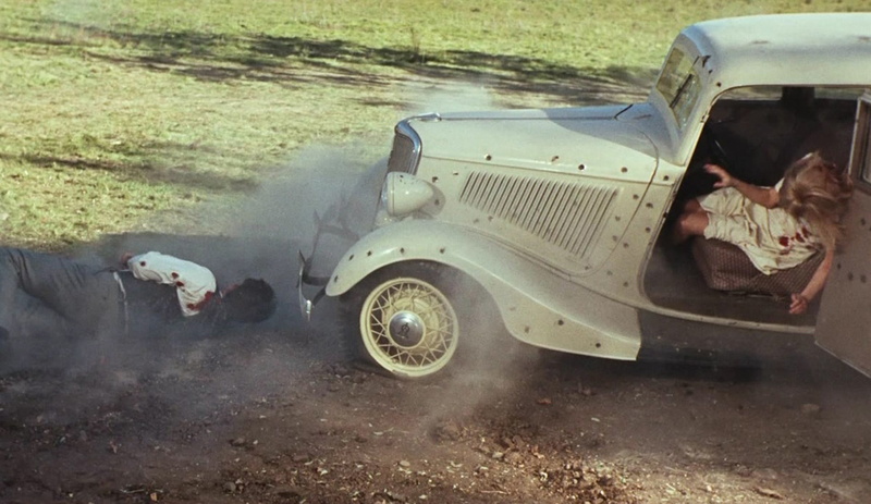 one animal, adult, nature, mammal, domestic animals, men, motor vehicle, transportation, people, land vehicle, day, side view, 1080P, bonnie and clyde