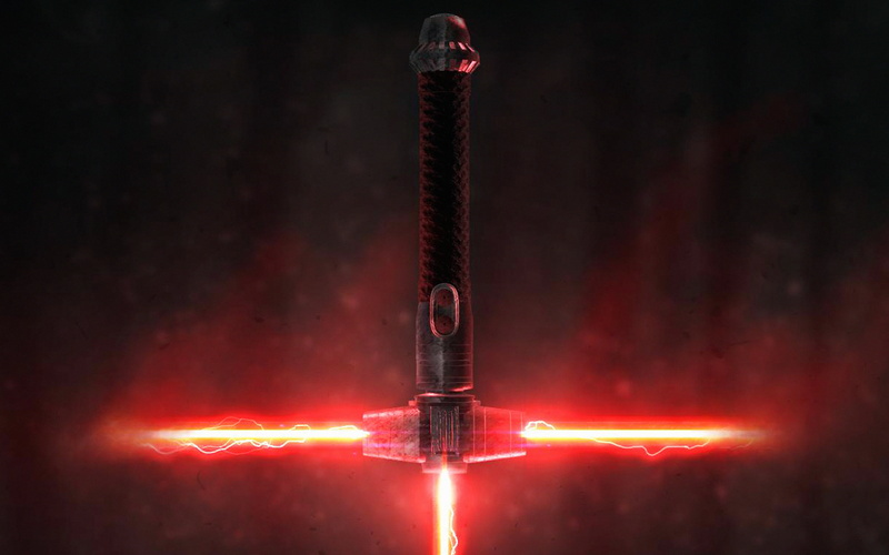 technology, 4K, film, close-up, illuminated, control, metal, celebration, nightlife, no people, red, tower, studio shot, starwars, equipment, lightsaber