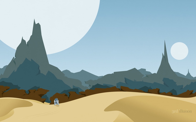 robot, 1080P, mountains, planet, star wars, desert, r2d2