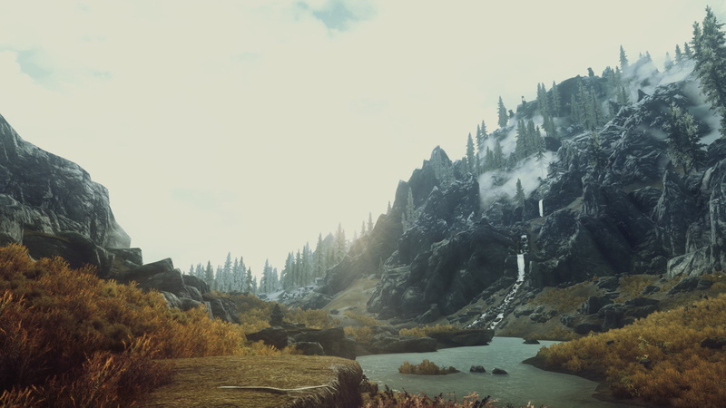 skyrim, river, hd, video games, mountains, elder, landscape, black, 1080P, scrolls, near
