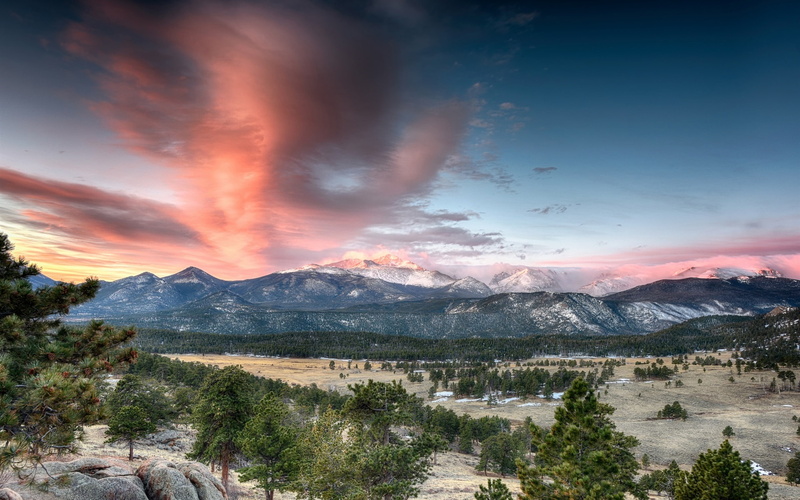 Park, National, 1080P, Rocky, Mountains, Mountain, USA, Colorado, Sunset, Trees