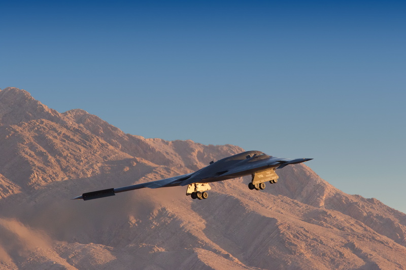 blue, airplane, on the move, motion, northrop grumman b 2 spirit, sky, nature, air vehicle, clear sky, day, mountain range, no people, mountain, travel