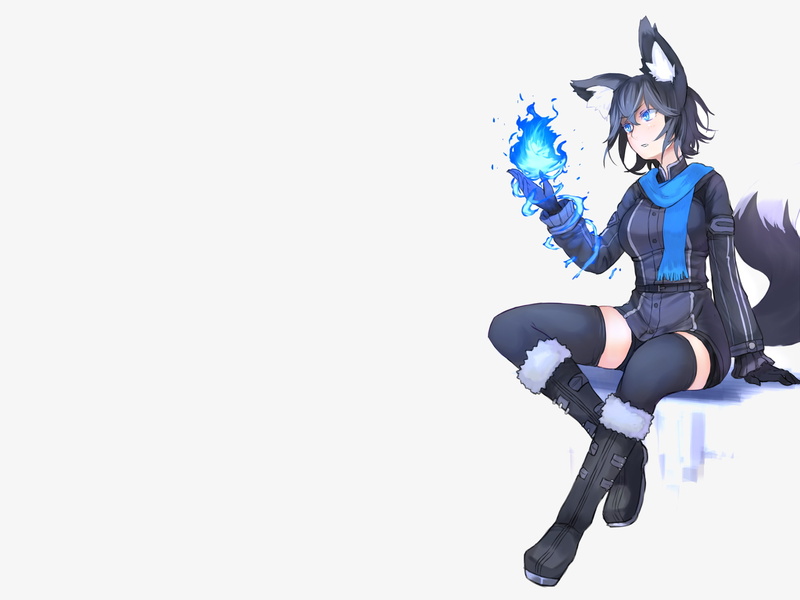 original characters, fox girl, blue eyes, black hair, 1080P, Nanako (Ganesagi)