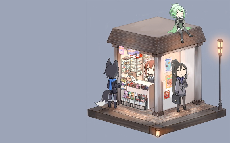 ganesagi, hair, foxgirl, chibi, seifuku, tail, animal, original, (ganesagi), green, brown, ears, black, 1080P, fairy, nanako, building