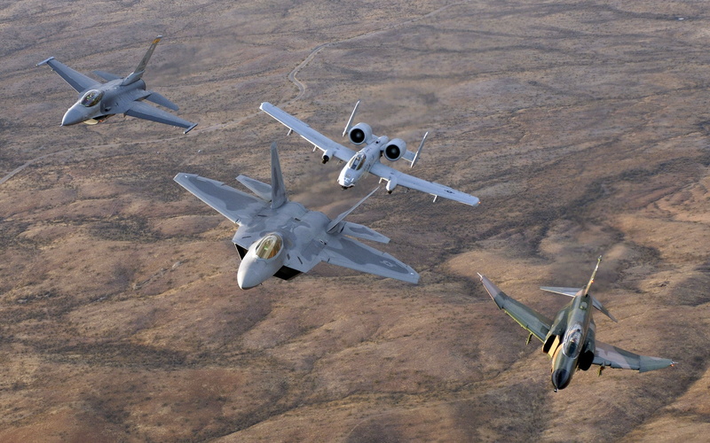 Military Aircraft, 22 Raptor, aircraft, 16 Fighting Falcon, US Air Force, Jet Fighter, 2560x1600 px, Fairchild A, 4 Phantom II, 2K, f, General Dynamics F
