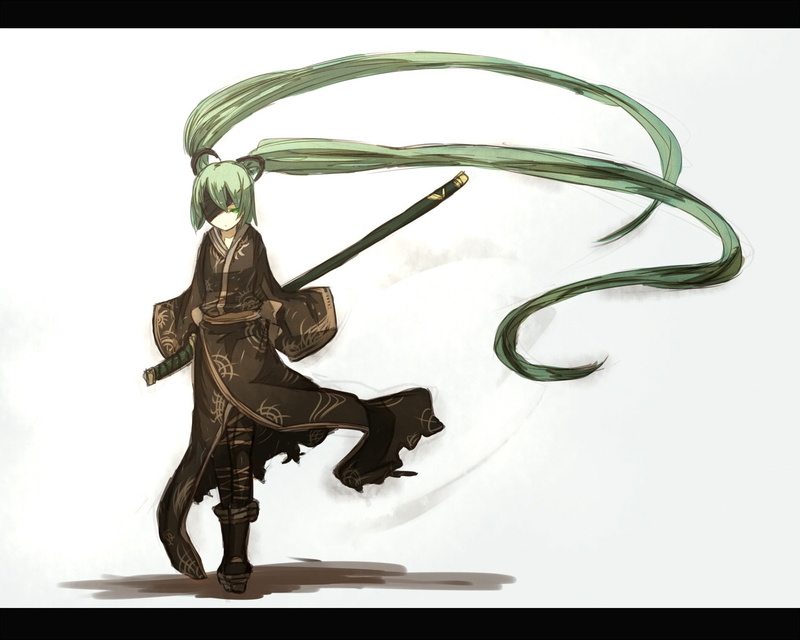 anime, yukata, 720P, Green Eyes, Green Hair, Shirogane Usagi, Eye Patch