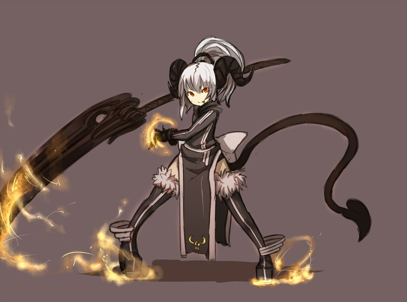 no people, colored background, shirogane usagi anime sword tail horns white hair red eyes, angel, creativity, metal, gold colored, female likeness, indoors