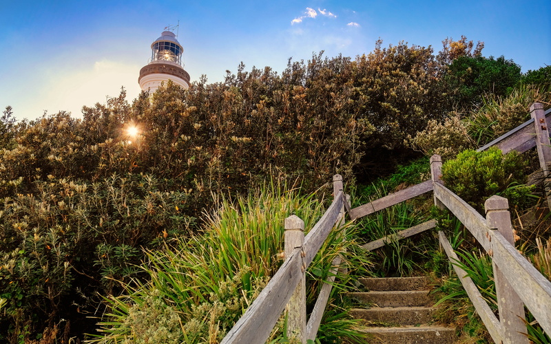 tower, cloud - sky, no people, day, 4K, outdoors, building exterior, green color, beach, harbour, land, growth, lighthouse, plant, direction, tree, footpath