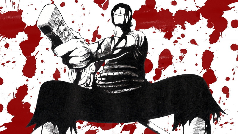 three quarter length, knife - weapon, ink, adult, 720P, representation, people, digital composite, blood, art and craft, women, Anime, indoors, emotion