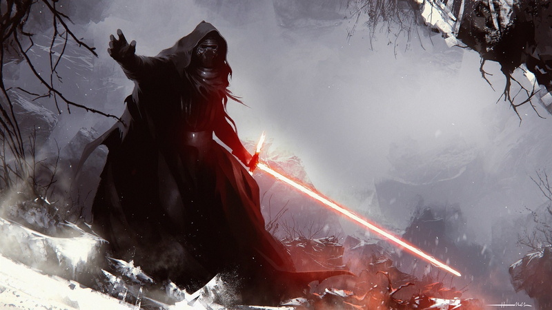 lightsaber, mask, 1080P, science fiction, Star Wars, Kylo Ren, artwork